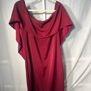 NWT Grace Karin Off Shoulder Cape Midi Dress in Burgandy - Size 3X